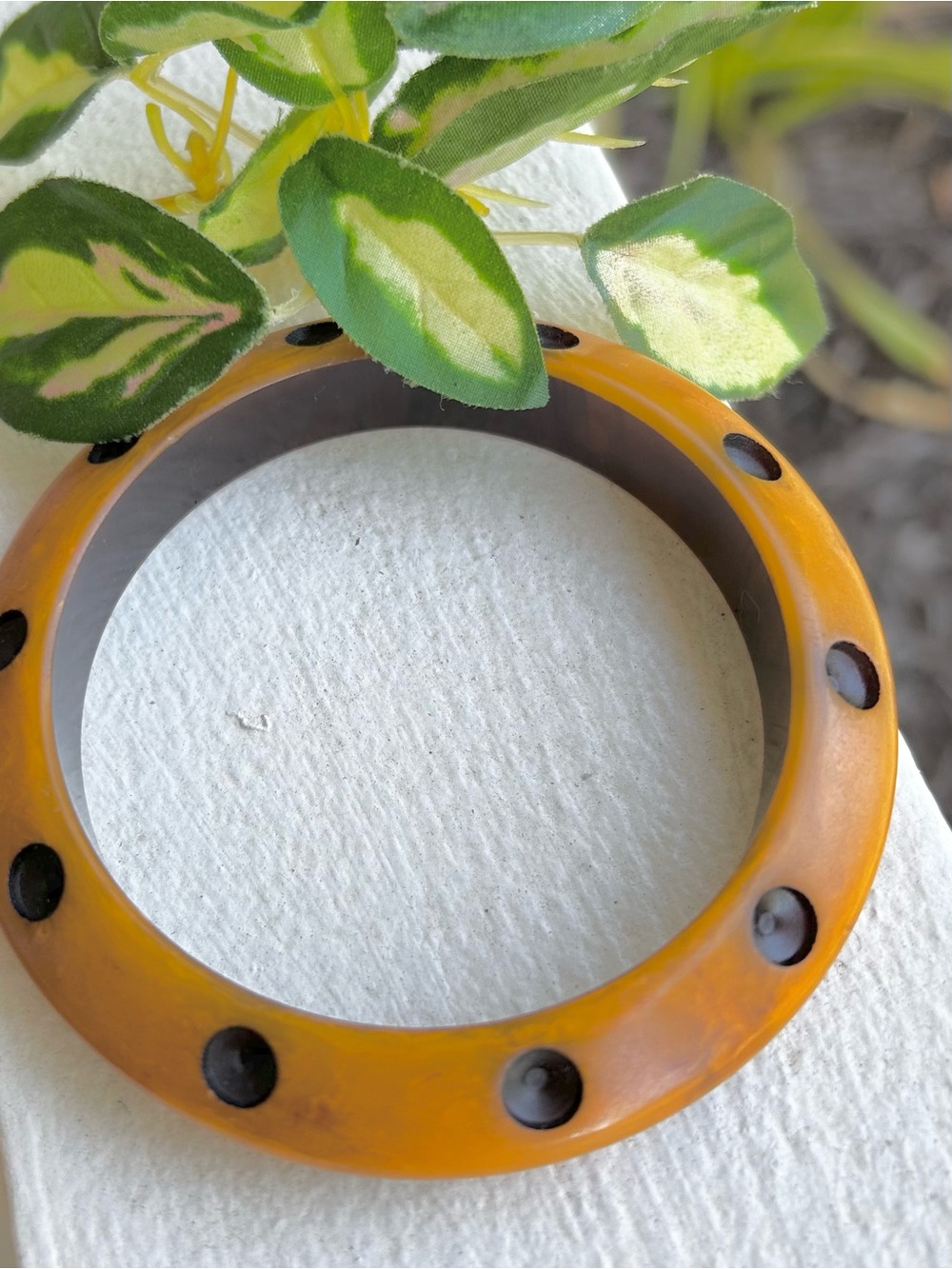 VTG Over-Dyed Polka Dot Bakelite Marbled Butterscotch Caramel Bangle bracelet